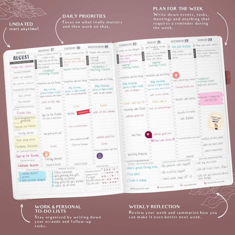 Legend Planner PRO Hourly Schedule - Weekly & Daily Organizer with Time Slots. Appointment Book Journal for Work & Personal, A4 (Rose Gold) - Image 3